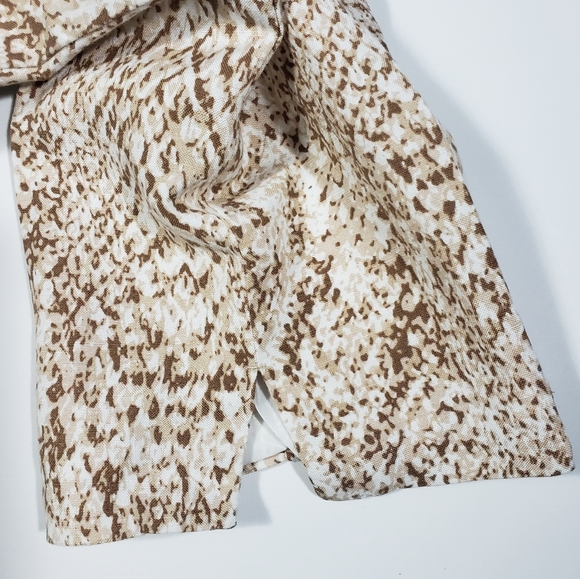 Brown Snake Print Linen Blend Cropped Pants Sz 8 Elastic Waist Breathable Career - Picture 4 of 11